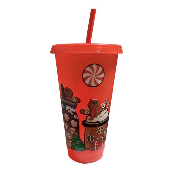 NEW handmade reusable cold cup “Gingerbread” with matching top & straw 24oz - Picture 1 of 8